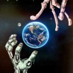Plan 9 movie poster: Earth in space, zombie hand, alien hand, "God help us in the future...