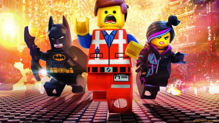 Lego Movie characters: Emmet, Batman, Wyldstyle.