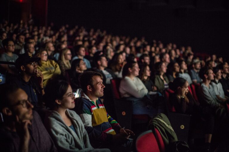 Full auditorium of people watching a film, VAFF audience.