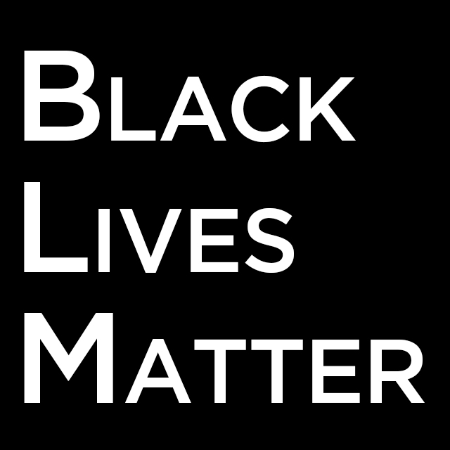 Black Lives Matter text in white on a black background. BLM statement.