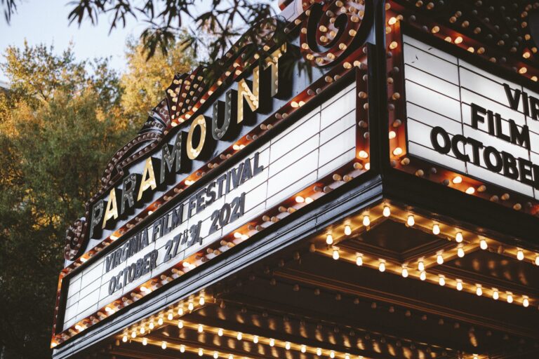 Paramount Theater marquee for the Virginia Film Festival, October 27-31, 2021.