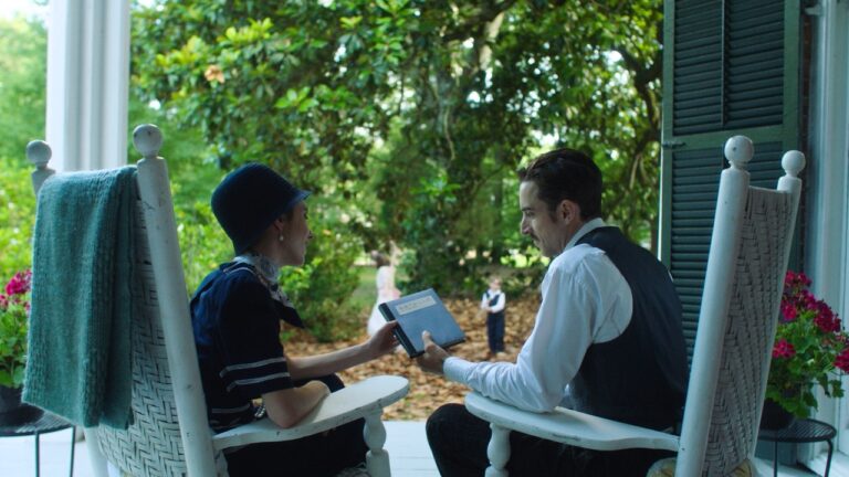 Couple on porch reading; boy in background. "The good and the bad" are shown in the image.