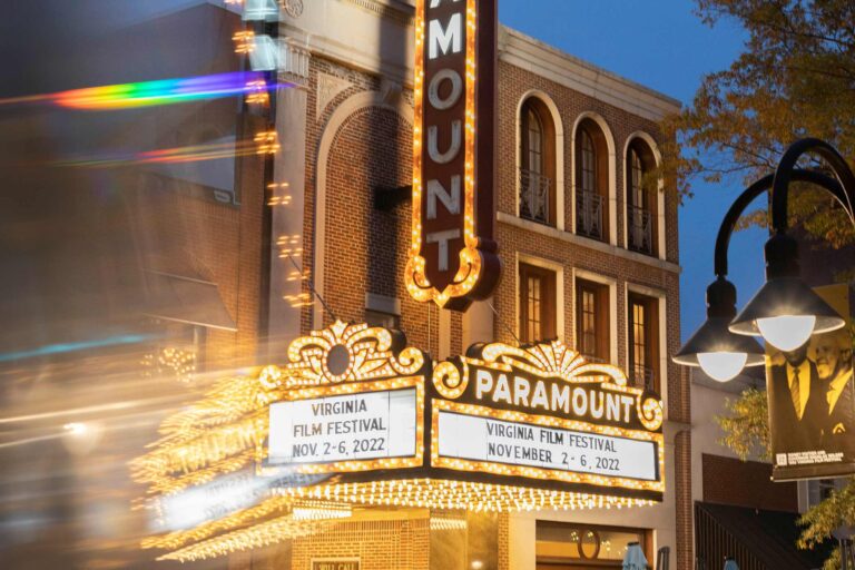 Paramount Theater marquee for the Virginia Film Festival, Nov 2-6, 2022.