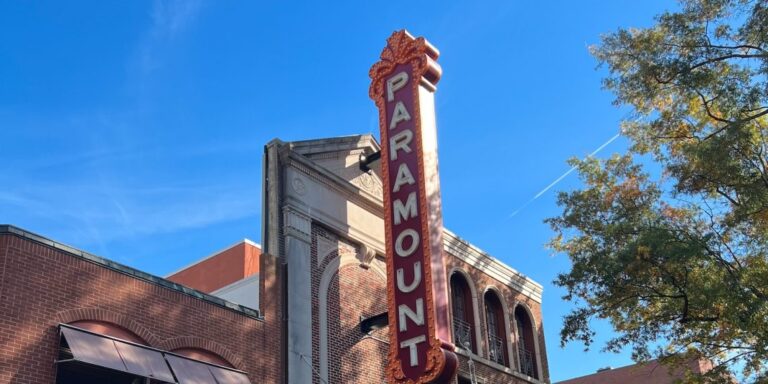 Paramount Theater sign in Charlottesville, Virginia. Virginia Film Festival.