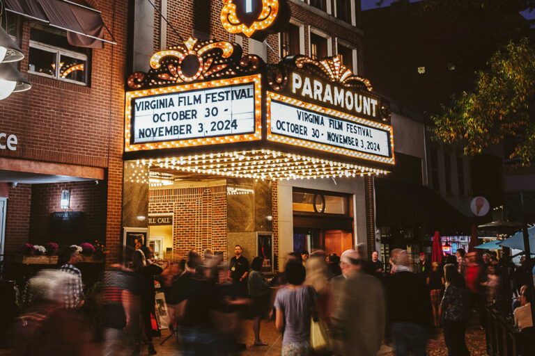 Paramount Theater at night, Virginia Film Festival October 30 - November 3, 2024.