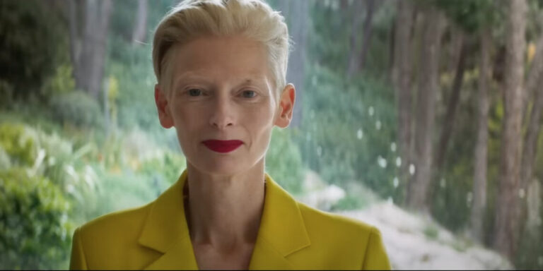 Tilda Swinton in yellow blazer, VAFF 'The End' & 'The Room Next Door' double feature.