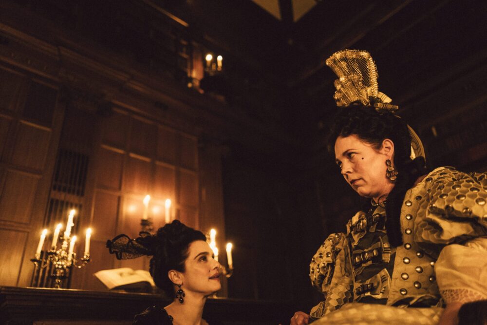 Rachel Weisz and Olivia Colman in a scene from "The Favourite"