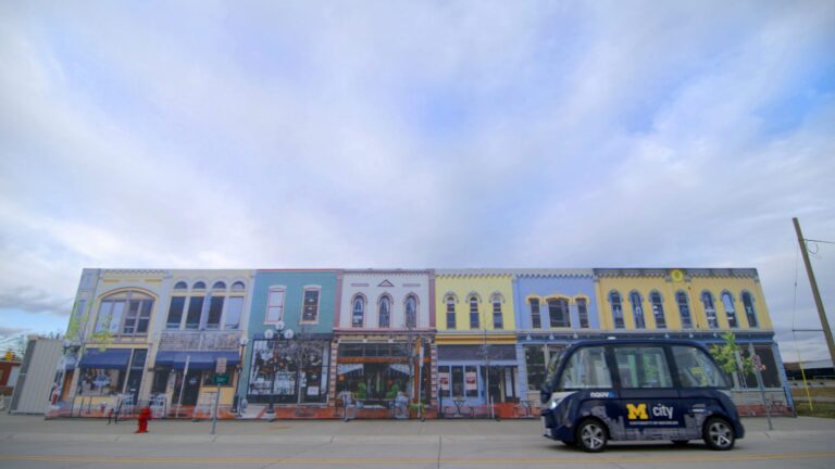 Autonomous shuttle at MCity, University of Michigan. "Autonomy" blog content image.