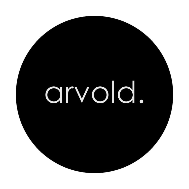 Black circle logo with the word "arvold." in white. Branding for arvold casting.
