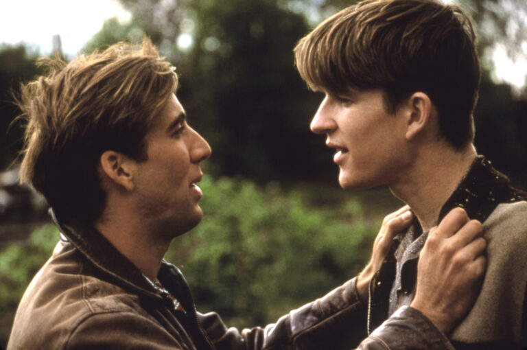 Scene from "Birdy" movie showing two young male actors in a close, emotional moment.