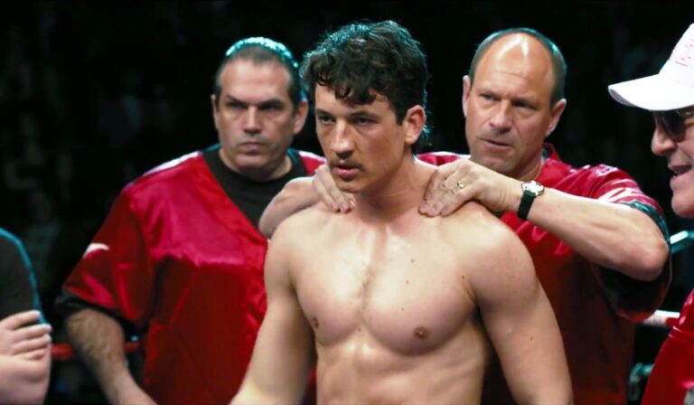 Miles Teller as Vinny Pazienza in "Bleed for This," with his corner men.