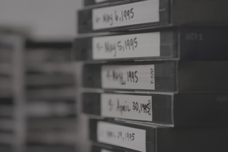 VHS tapes labeled with dates from April and May 1995.