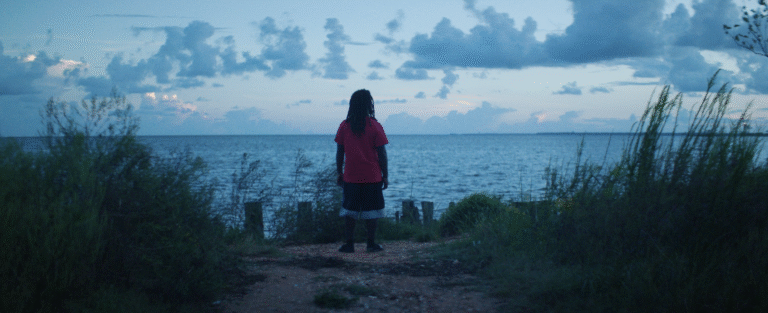 Person looking out at the water in "Descendant".