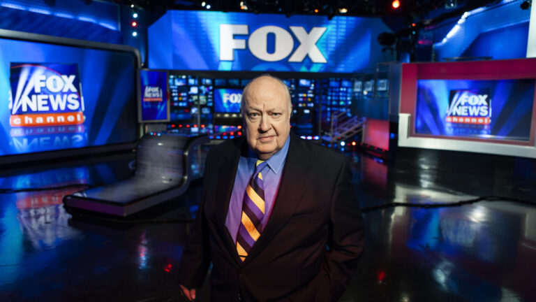 Roger Ailes, former Fox News CEO, stands in the Fox News studio.