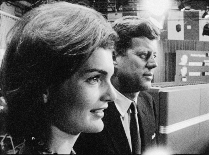 Jacqueline Kennedy and John F. Kennedy at a "Primary" event, looking forward.