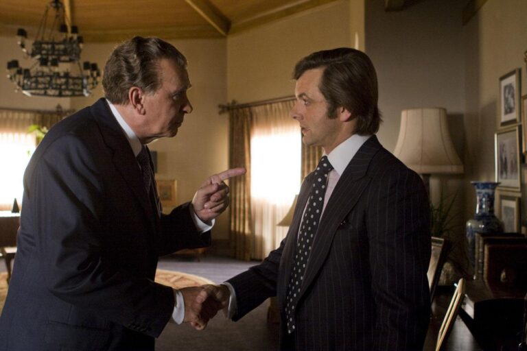 Actors Frank Langella and Michael Sheen in "Frost/Nixon" movie scene