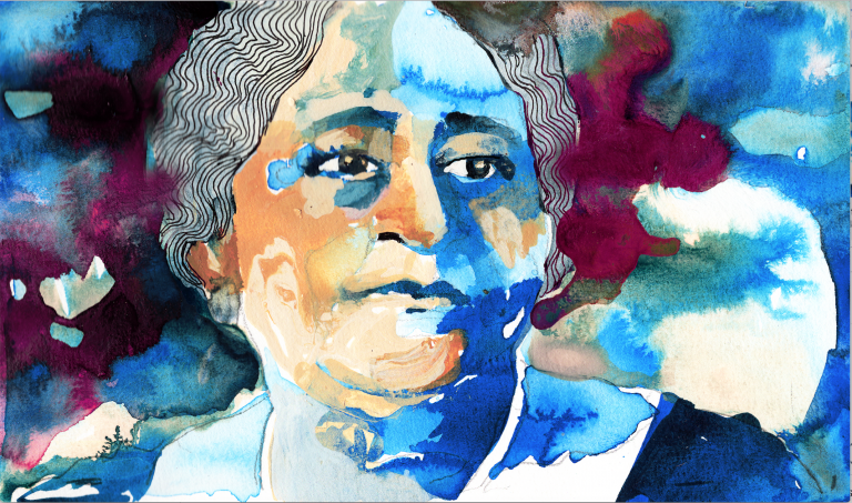 Maggie Lena Walker portrait in watercolor style.