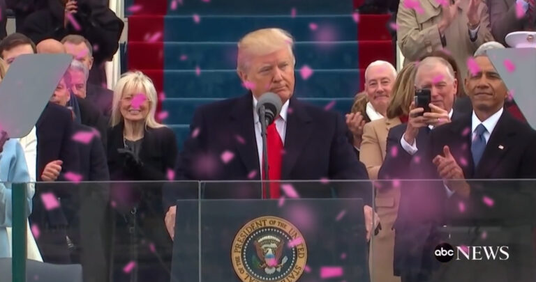 Donald Trump at his inauguration with Barack Obama.
