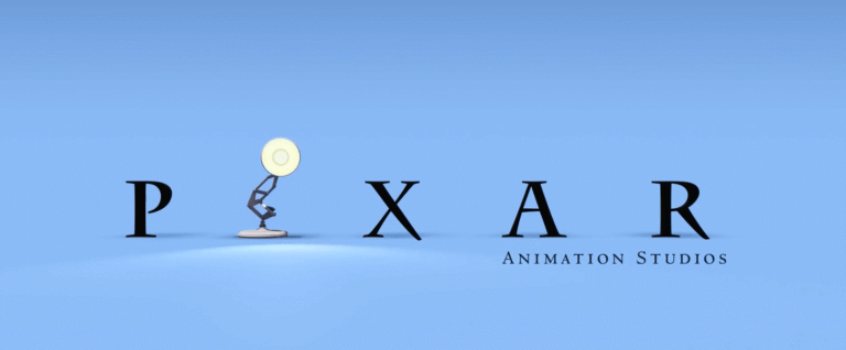 Pixar logo with Luxo Jr. lamp replacing the "I," promoting animation studios and the science of Pixar.