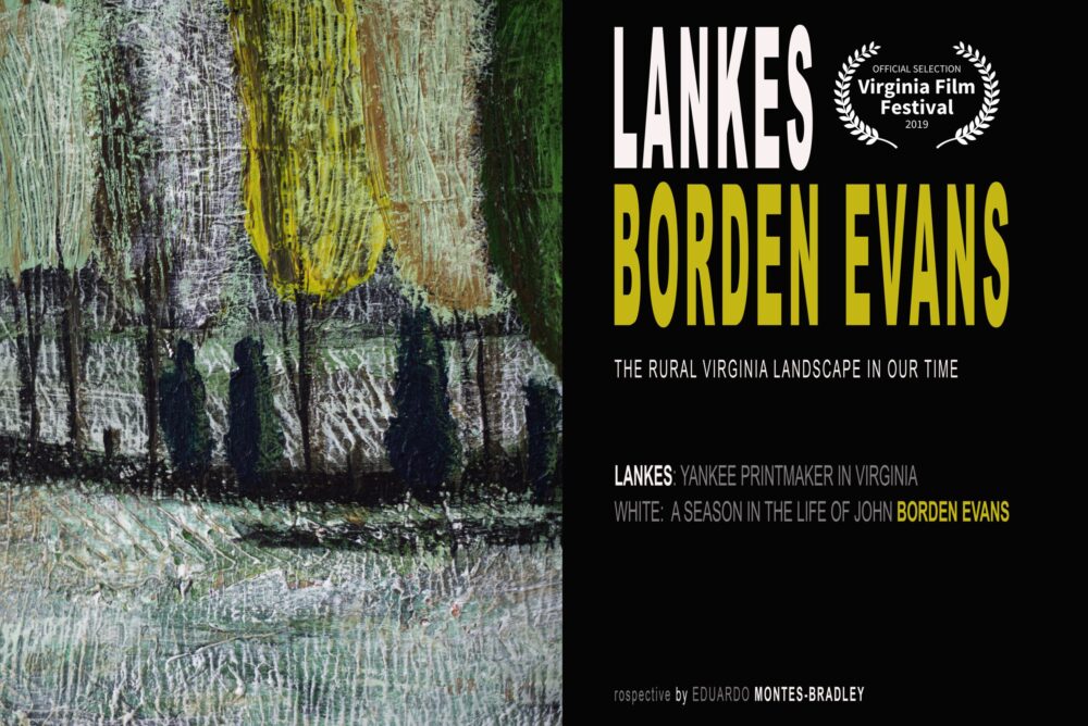 Lankes Borden Evans film poster featuring an impressionist landscape and the text: "Lankes: Yankee Printmaker in Virginia.