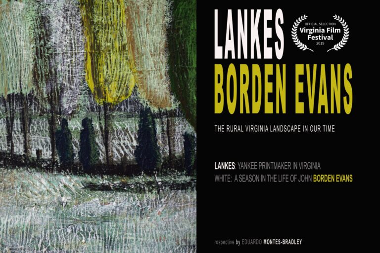 Lankes Borden Evans film poster featuring an impressionist landscape and the text: "Lankes: Yankee Printmaker in Virginia.
