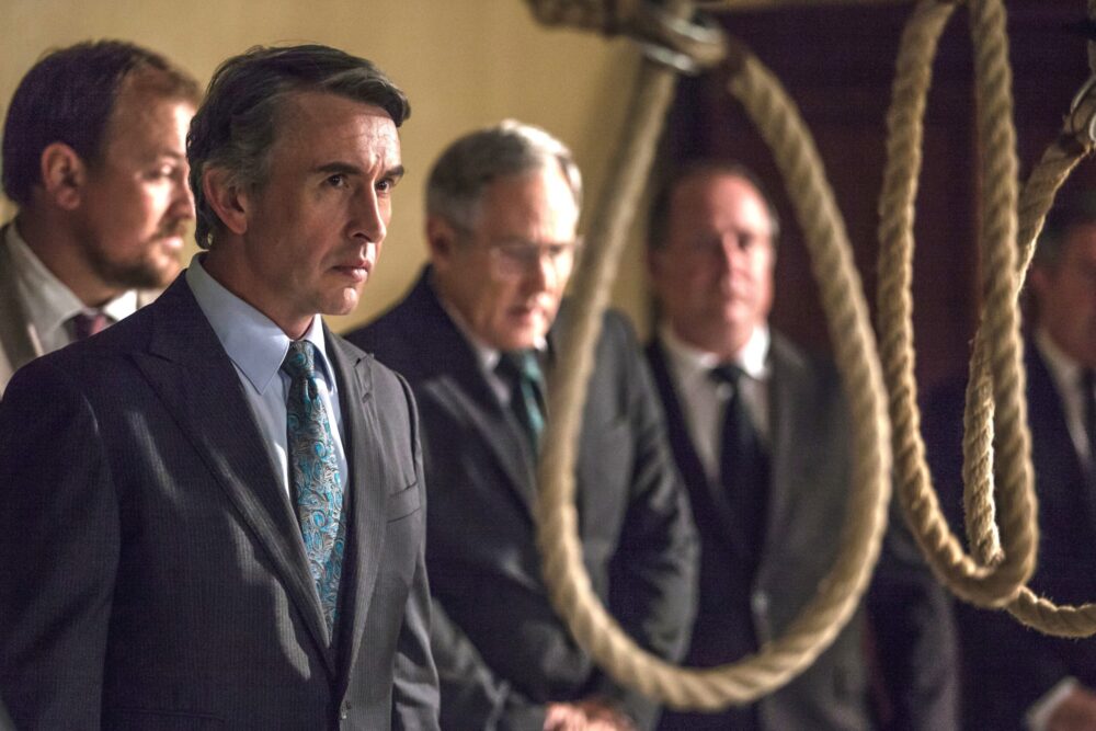 Steve Coogan in "Shepherds and Butchers" near a noose.