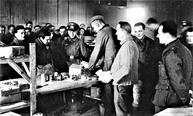 WWII German soldiers inspecting goods.