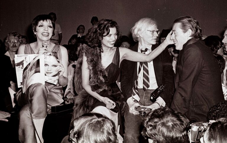 Liza Minnelli, Bianca Jagger, Andy Warhol, and Halston at Studio 54.