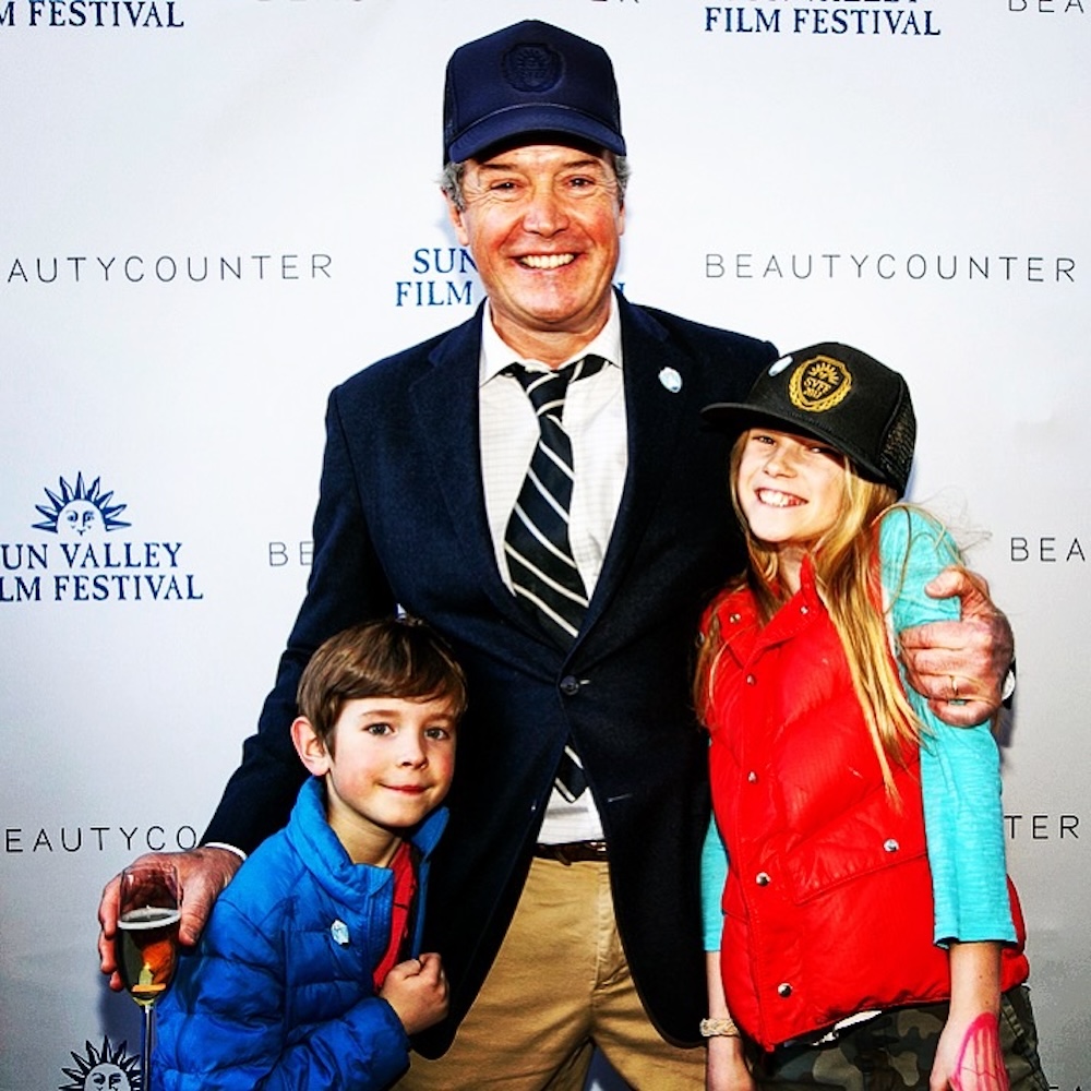 Teddy Grennan at Sun Valley Film Festival with two children, smiling for the camera.