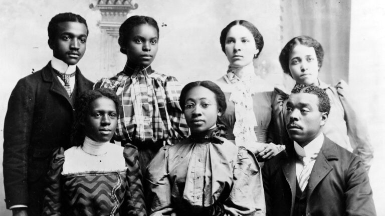 Group portrait of students at a historically Black college or university. HBCU education.