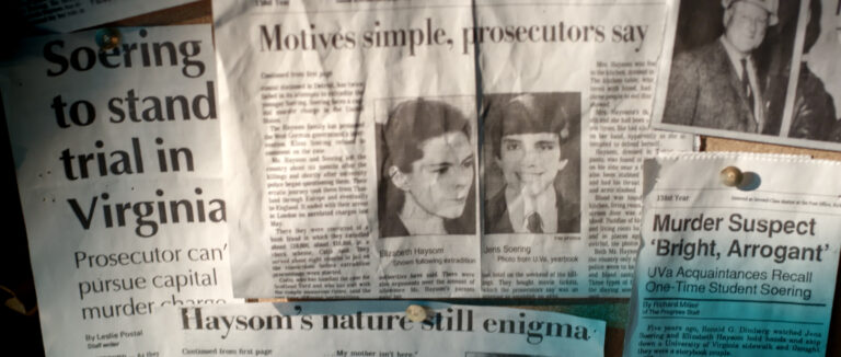Newspaper clippings about Jens Soering and Elizabeth Haysom, subjects of "The Promise"