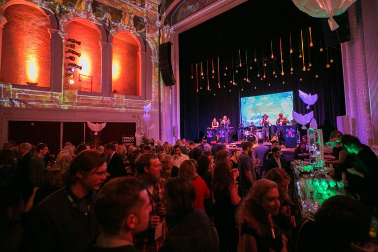 Gala event with a band performing at the Virginia Film Festival.