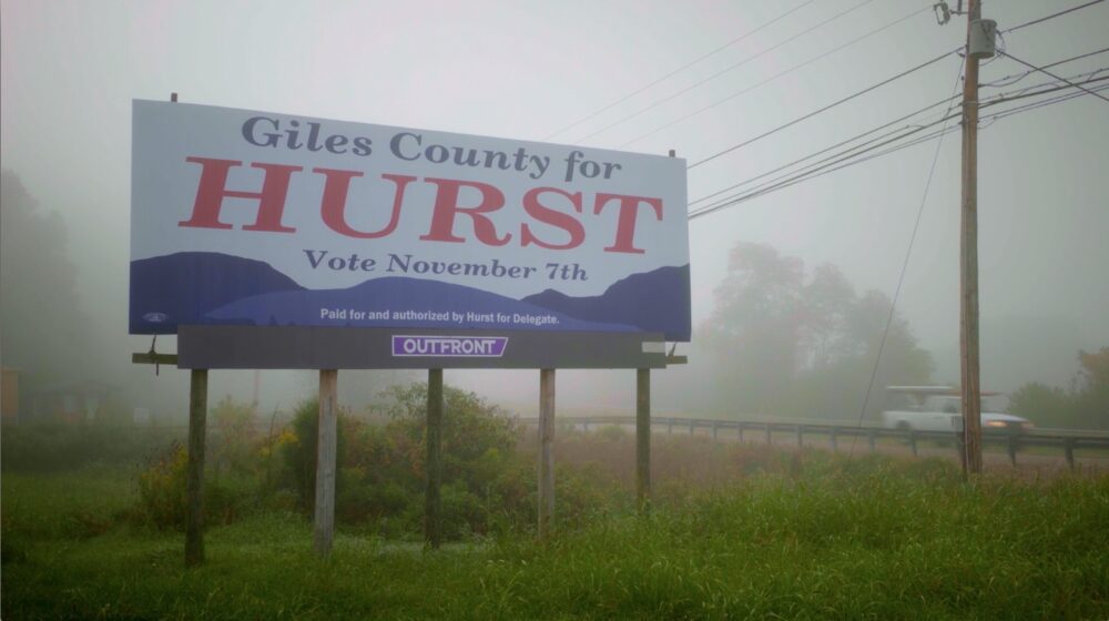 Billboard for Hurst in Giles County, Virginia, vote November 7th.