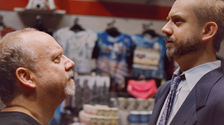 Two men face to face, possibly discussing Wax Paul Now.