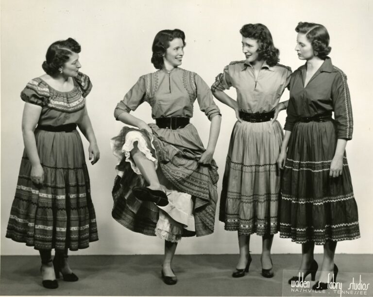 Four women in vintage square dance dresses, Walden S. Fabry Studios, Nashville.