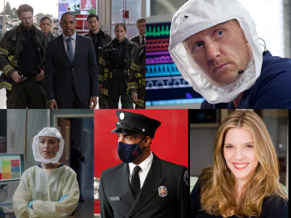 Station 19 and Grey's Anatomy cast members in various scenes.