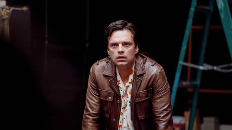 Sebastian Stan in "A Different Man" with a concerned expression.