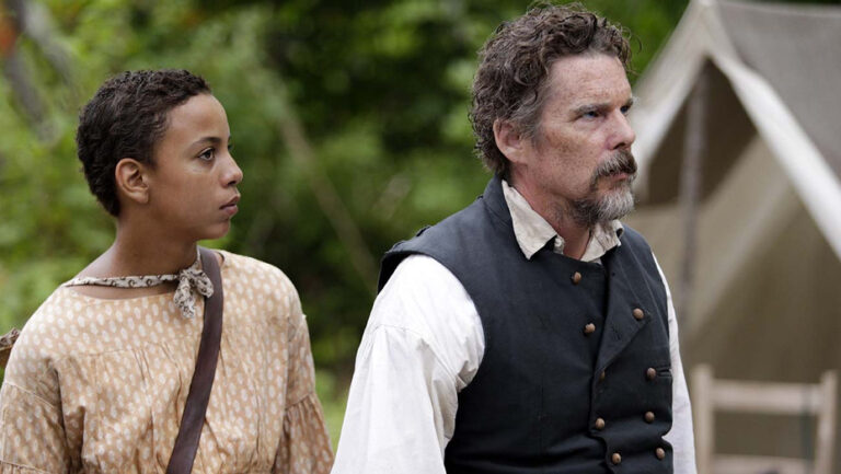 Ona Judge and Ethan Hawke in "The Good Lord Bird" on Showtime.
