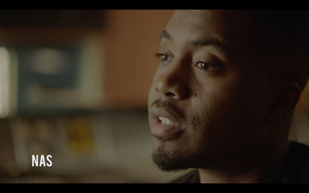 Close-up of rapper Nas from "Word Is Bond" documentary.