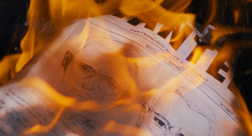 Burning wanted poster from the San Francisco Police Department of the Zodiac Killer.