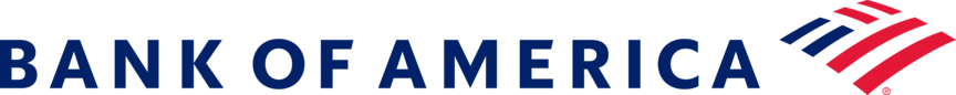 Bank of America logo with a blue rectangle and red background.