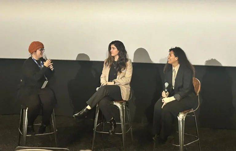 Panel at "Bird in Hand" event: Three women on stools with microphones.