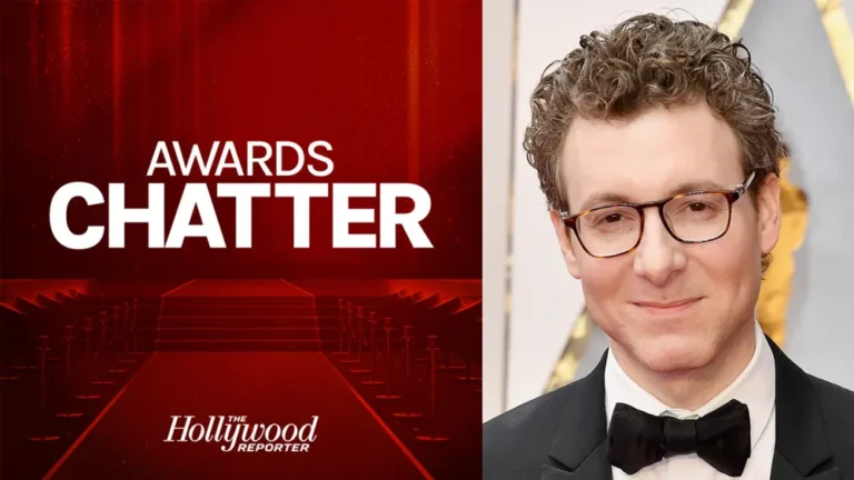 Nicholas Britell, composer, alongside 'Awards Chatter' podcast logo.